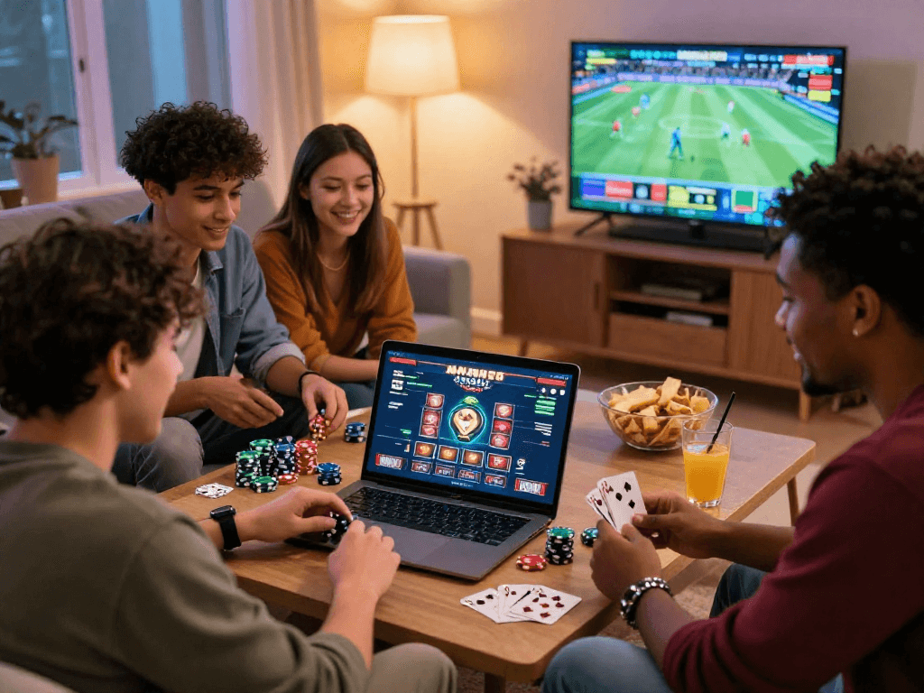 Engaging friends gambling online in Canada, showcasing fun and excitement.
