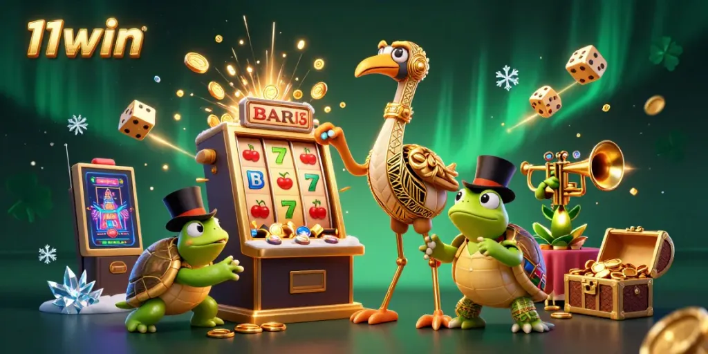 Experience the thrill of 11win's dynamic casino scene with animated characters and vibrant game elements.